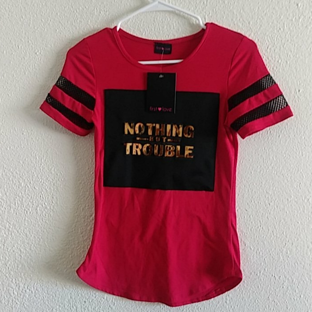 Junior knit shirt size (s) "Nothing but Trouble"